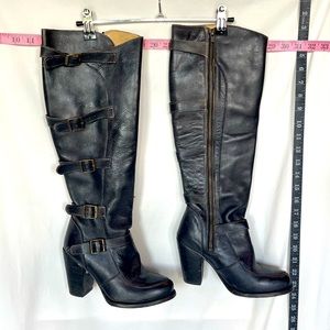 Bed Stu Handmade knee-high leather high heel boots buckle leather tall zip-up